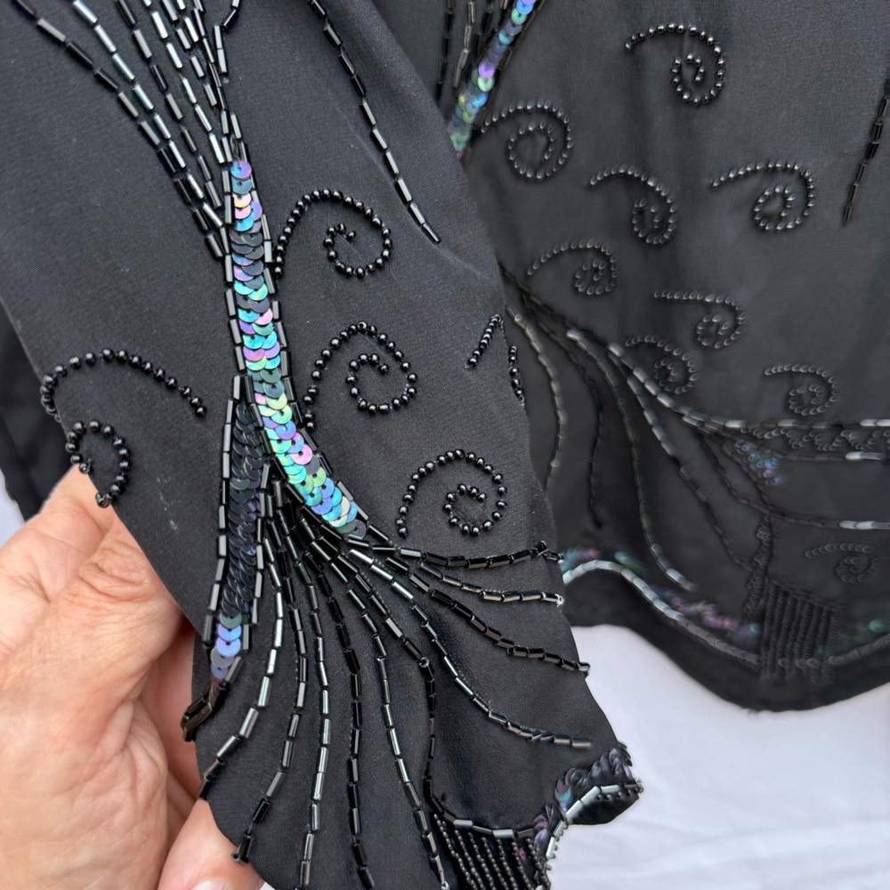 Elegant Black Silk Beaded Women's Top